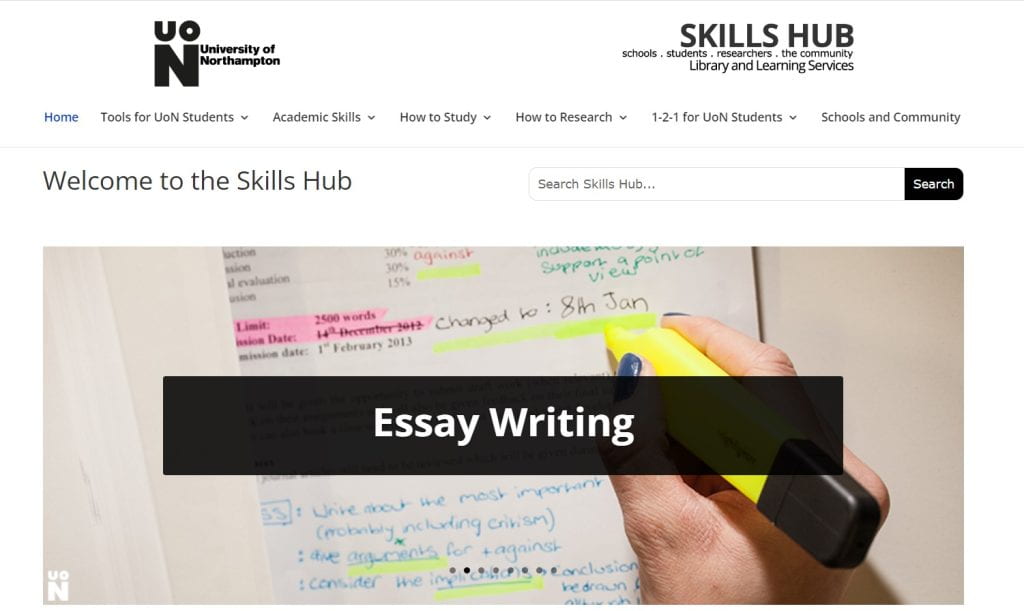 A screenshot of the Skills Hub part of the UON website.