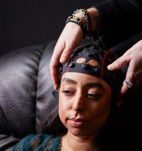 Karishma being fitted with EEG