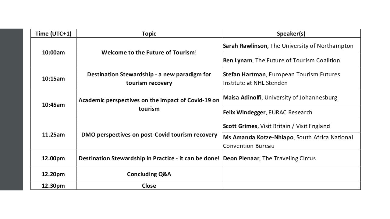 Table with webinar programme outlined.